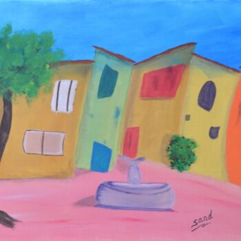 Painting titled "La place enchantée" by Sand Art Paint, Original Artwork, Acrylic