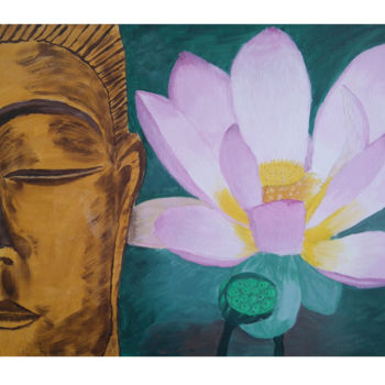 Peinture intitulée "Boudha au lotus" par Sand-Créas, Œuvre d'art originale, Acrylique