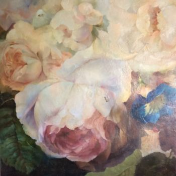 Painting titled "viena roze" by Sanda Malniece, Original Artwork, Oil