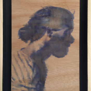 Painting titled "GREG" by Sandie Ledormeur, Original Artwork, Ink Mounted on Wood Panel