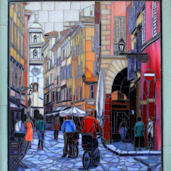 Malerei mit dem Titel "Afternoon in Parma" von Sandra Bryant, Original-Kunstwerk, Mosaik Auf Andere starre Platte montiert