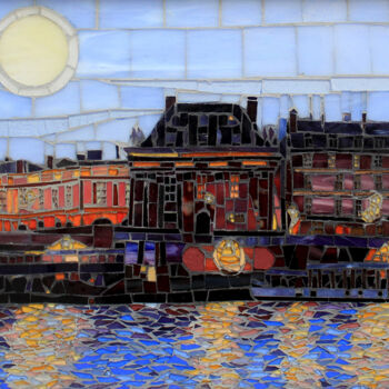 Painting titled "Moonlight on the Se…" by Sandra Bryant, Original Artwork, Mosaic Mounted on Other rigid panel