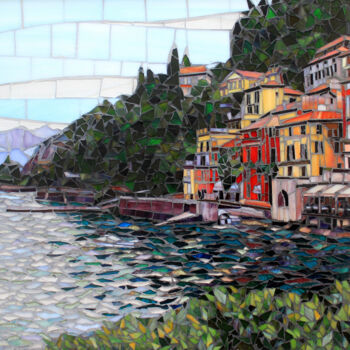 Painting titled "Lake Como" by Sandra Bryant, Original Artwork, Mosaic Mounted on Other rigid panel
