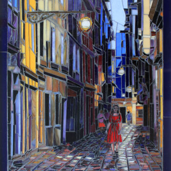 Malerei mit dem Titel "Venice Evening" von Sandra Bryant, Original-Kunstwerk, Mosaik Auf Andere starre Platte montiert