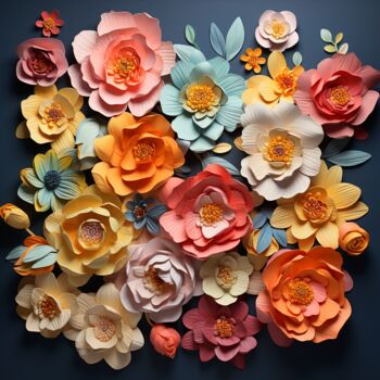 数字艺术 标题为“Basic flowers” 由Sandra Canuel, 原创艺术品, AI生成的图像 安装在其他刚性面板上