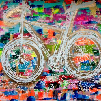 Painting titled "winter biking" by Sandra Cremonese, Original Artwork, Acrylic