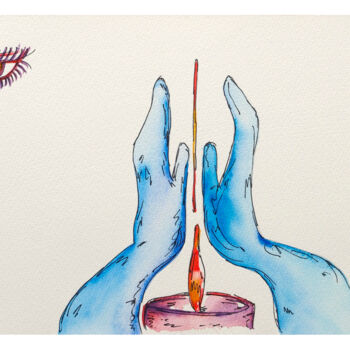 Painting titled "Fé / Faith" by Sandra Guimarães, Original Artwork, Watercolor Mounted on Wood Stretcher frame