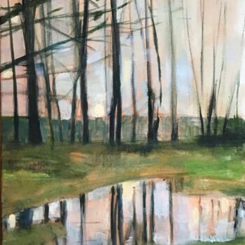 제목이 "Reflections in the…"인 미술작품 Sandra Haney로, 원작, 기름 나무 들것 프레임에 장착됨