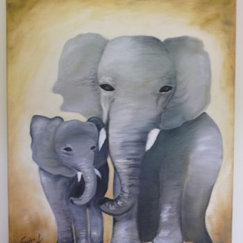 Painting titled "Les elephants" by Sandra Lafarge, Original Artwork