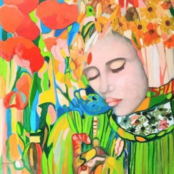 Malerei mit dem Titel "Tulipe" von Sandra Land, Original-Kunstwerk, Öl Auf Keilrahmen aus Holz montiert