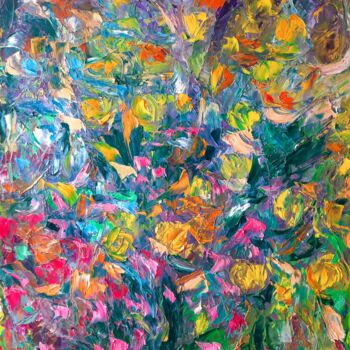Peinture intitulée "Fleurs dansent" par Sandra Land, Œuvre d'art originale, Huile