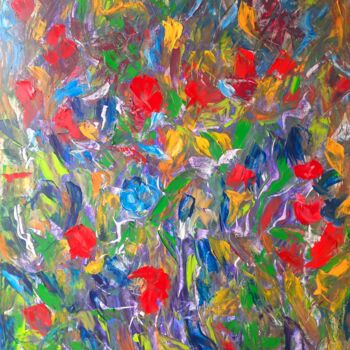 Painting titled "Coquelicots" by Sandra Land, Original Artwork, Oil