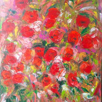 Painting titled "Cœur rose" by Sandra Land, Original Artwork, Oil