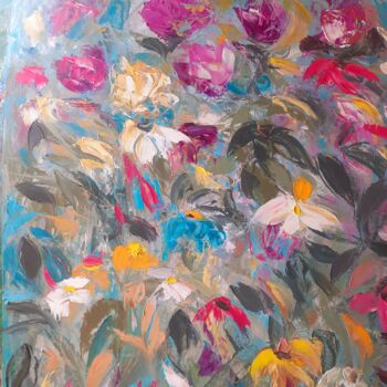 Peinture intitulée "Une fleur par-ci,un…" par Sandra Land, Œuvre d'art originale, Huile