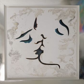 Painting titled "LE BAISER" by Sandra Lorin, Original Artwork, Acrylic Mounted on Wood Stretcher frame