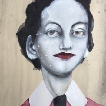 Malerei mit dem Titel "Red Lips" von Sandra Ludwig, Original-Kunstwerk, Aquarell