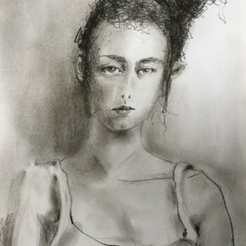 Drawing titled "Haare hoch II" by Sandra Ludwig, Original Artwork, Charcoal