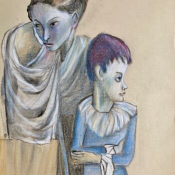 Zeichnungen mit dem Titel "Frei nach Picasso" von Sandra Ludwig, Original-Kunstwerk, Conté-Buntstifte