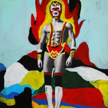 Disegno intitolato "Le lutteur mexicain" da Sandra Paris, Opera d'arte originale, Acrilico