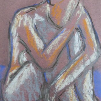Desenho intitulada "Nu assis sur fond" por Sandra Pohin, Obras de arte originais, Pastel