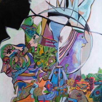 Schilderij getiteld "Carnaval" door Sandra Pohin, Origineel Kunstwerk, Acryl Gemonteerd op Frame voor houten brancard