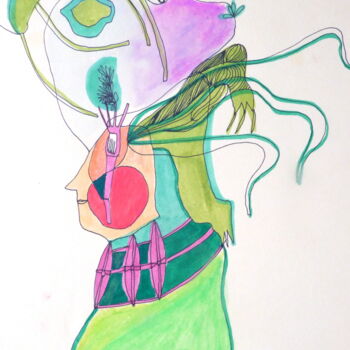 Desenho intitulada "La bête sur la tête" por Sandra Pohin, Obras de arte originais, Aquarela
