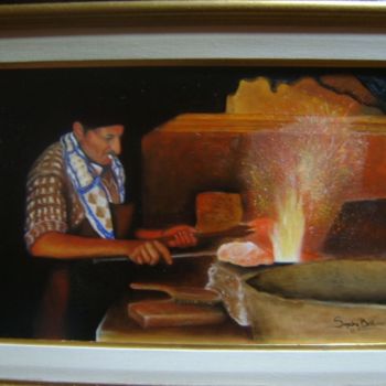Pintura titulada "Herrero en fragua" por Sandra Belluzzo, Obra de arte original, Oleo