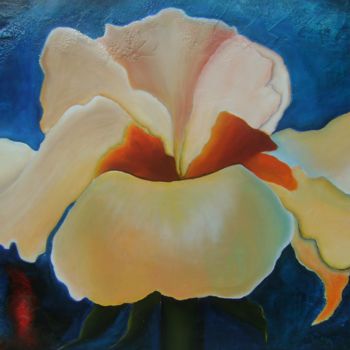 Painting titled "Flor en azul" by Sandra Belluzzo, Original Artwork