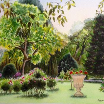 Painting titled "Roseraie en juin" by Sandra B., Original Artwork, Watercolor