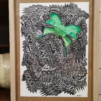 Zeichnungen mit dem Titel "horizon et papillon" von Sandra Delfanne, Original-Kunstwerk, Tinte