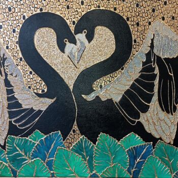 Картина под названием "Black love" - Sandraeva, Подлинное произведение искусства, Акрил Установлен на Деревянная рама для но…