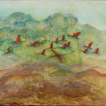 Pintura intitulada "Revoada de Guarás V…" por Sandra Filardi, Obras de arte originais, Óleo