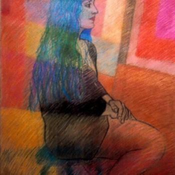 Malerei mit dem Titel "Mujer sentada" von Sandra Tysak, Original-Kunstwerk, Öl