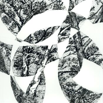 Rysunek zatytułowany „Les arbres de Pougna” autorstwa Sandra Vigouroux, Oryginalna praca, Atrament