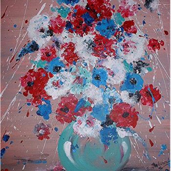 Painting titled "fleurs" by Sandrine Audevard, Original Artwork, Oil