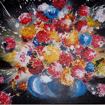 Painting titled "feu d'artifice flor…" by Sandrine Audevard, Original Artwork, Oil