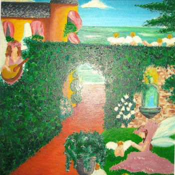 Peinture intitulée "fees-dans-jardin.jpg" par Saba, Œuvre d'art originale