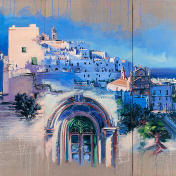 Painting titled "PUGLIA 18" by Sandrine Blondel, Original Artwork, Acrylic Mounted on Wood Stretcher frame