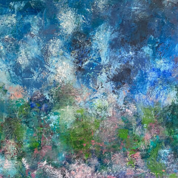 Pittura intitolato "Entre ciel et fleurs" da Sandrine Cayet, Opera d'arte originale, Olio