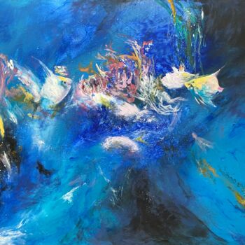 Painting titled "Fonds marins" by Sandrine Chalot, Original Artwork, Oil