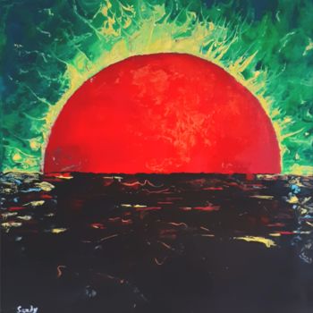 Painting titled "" RED SUN "" by Sandyana Creations, Original Artwork, Acrylic