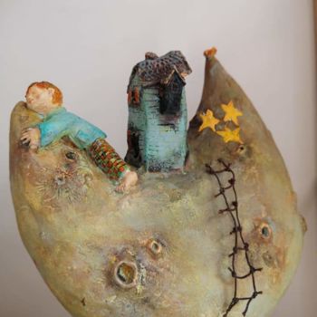 Sculpture intitulée "Le petit rêveur et…" par Sandrine De Zorzi, Œuvre d'art originale, Argile