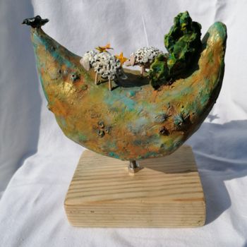 Sculpture titled "Les moutons" by Sandrine De Zorzi, Original Artwork, Clay