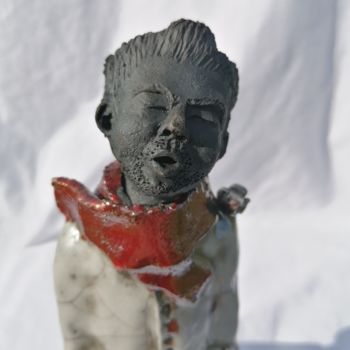 Sculpture titled "L'homme à l'écharpe…" by Sandrine De Zorzi, Original Artwork, Clay