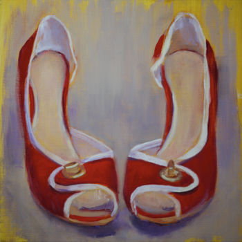 Peinture intitulée "les chaussures roug…" par Sandrine Gateau, Œuvre d'art originale