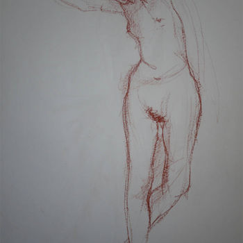 Рисунок под названием "nu, bras de côté, à…" - Sandrine Gateau, Подлинное произведение искусства