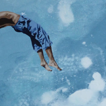 「"acrobates iodés"」というタイトルの絵画 Sandrine Gergaudによって, オリジナルのアートワーク, アクリル ウッドストレッチャーフレームにマウント
