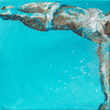 Pittura intitolato ""nager sans sa tête"" da Sandrine Gergaud, Opera d'arte originale, Acrilico Montato su Telaio per barell…