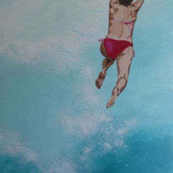 Painting titled ""saut libre 3"" by Sandrine Gergaud, Original Artwork, Acrylic Mounted on Wood Stretcher frame