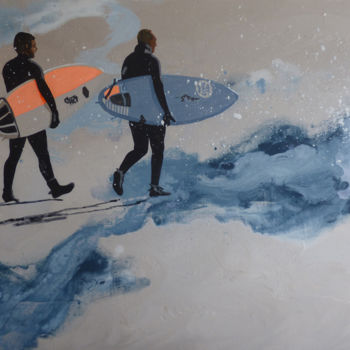 Картина под названием ""surfs d'hiver"" - Sandrine Gergaud, Подлинное произведение искусства, Акрил Установлен на Деревянная…